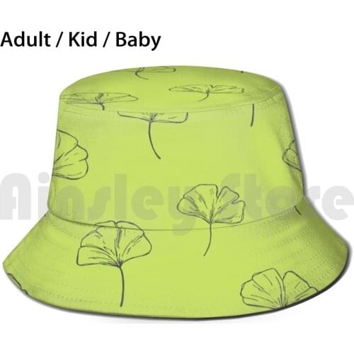 Ginkgo Biloba Leaves Green Sun Hat 1170 Bucket Hat Ginkgo Biloba Leaves Forest Pattern Green Black Tree
