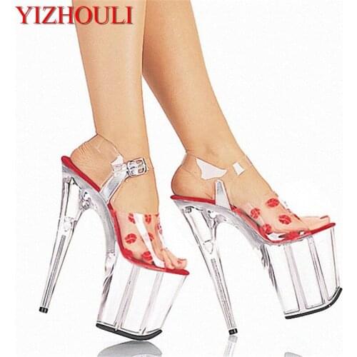 20cm womens shoes, sexy high heel sandals lips sexy sandals, pole dancing performance bride photo Dance Shoes