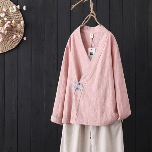 Traditional Chinese Style Clothing Women Casual Full Sleeve Summer New China Blouse Cotton Linen Vintage Female Tang Suit Hanfu