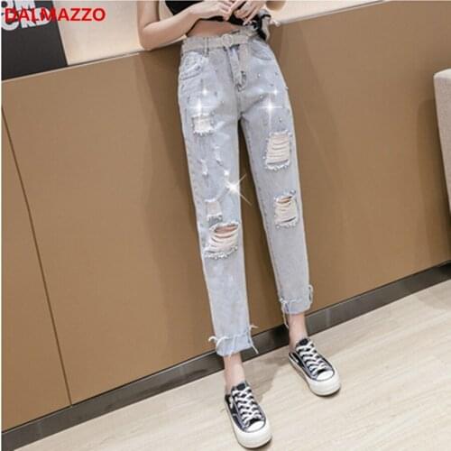 2XL Plus Size High Waist Women Push up Beggar Denim nine Pants with Belt 2020 New Summer Design Drilling hole Jeans for Womens
