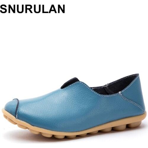 SNURULANWomens Leather Flat Shoes 2019 Fashion Shoes Four Seasons Moccasins Breathable Non-Slip Massage Ballet Flat ShoesE073