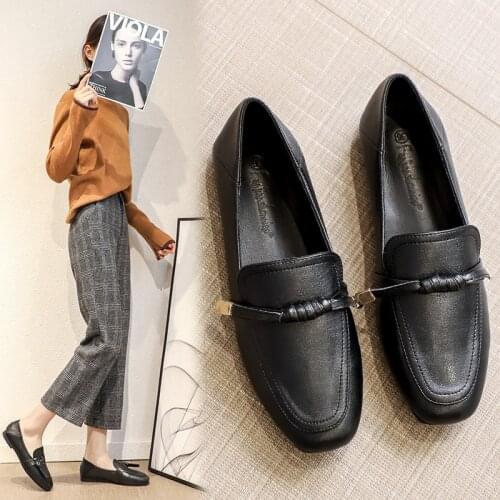 34-43 Big Size bow-knot buckle belt flats woman oxfords two ways square toe loafers soft pu leather office shoes women moccasins