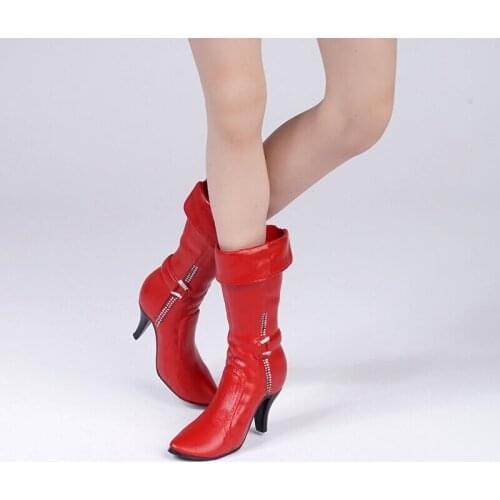[1/6 Scale Shoes] Red Womens Semi-high boots F12" Female Figure AS023