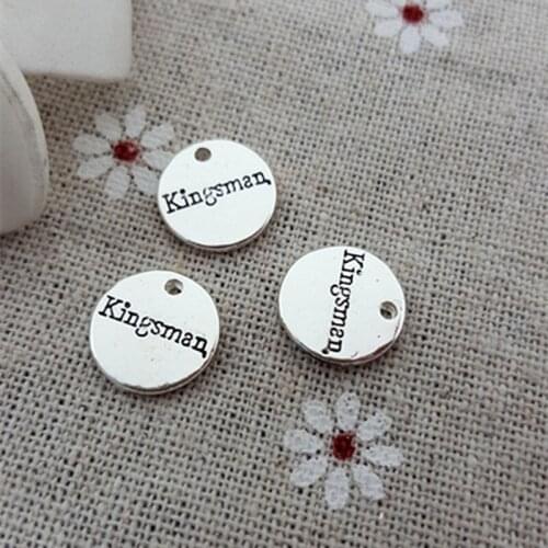 100pcs/lot 12mm Jewelry accessories Ancient silver color lettering Kingsman charm pendant for bracelet DIY making