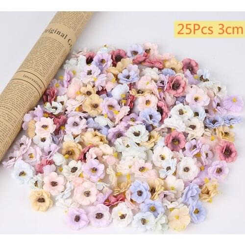 25Pcs 3cm DIY Garland Headdress Multicolor Daisy Flower Head Mini Silk Artificial Flower For Wedding Engagement Party Home Decor