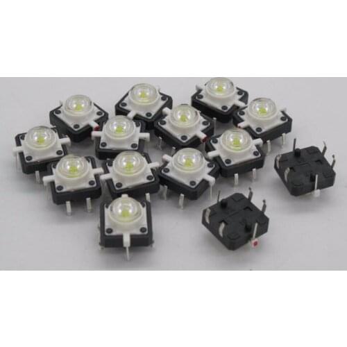 5PCS/lot White 12x12mm Illuminated Tact Switch Button switch LED 4 pin reset 12*12mm