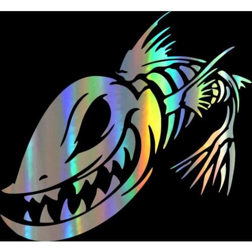 Car Sticker 3D 15.2*13.9CM Fish Skeleton Skull Fishing Monster Car Sticker Motorcycle Car Vinyl Laser Car Styling