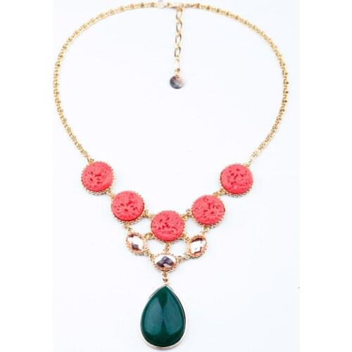 Bulk Price Mother Days Gift Shiny Gold Color Noble Green Necklace