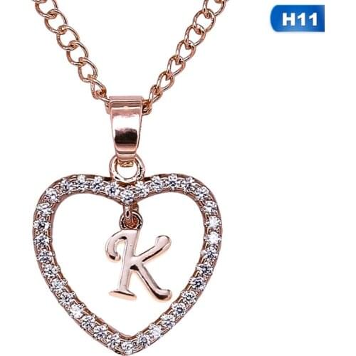 26 Letters Long Sweater Zircon Chain Pendant Necklace Love Heart Pendants for Women Collier Choker Necklaces Gift