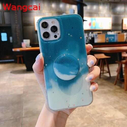 Glitter Cover For OPPO A52 A72 A92 A91 A1K A31 A9 A5 2020 A12 A12e A7 A5S A3S F5 Reno 2Z 2f Watercolor Case + Holder Cover