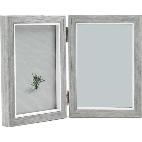 Double Picture Frame 4X6in Rustic Grey Photo Frames Wooden Hinged Folding,Wedding Gifts,Mothers Fathers Day Present