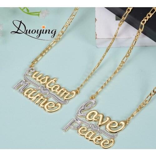 DUOYING Custom Double Gold plated Nameplate Two color Tone Necklace Personalized Double Names Choker For Valentines Day Gift