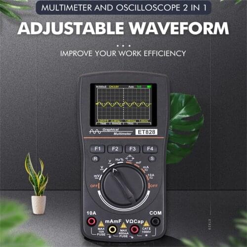 Et828 Oscillometer 1MHz 2.5msps Sampling Rate Oscilloscope + Multimeter In One ABS Material Black Graphic Multimeter Equipment