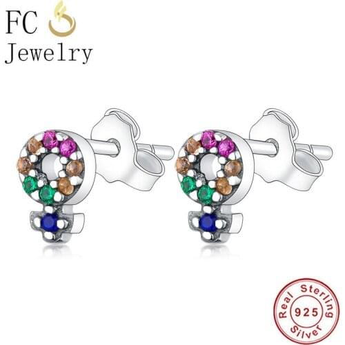 FC Jewelry 100% 925 Silver Female Symbol Yellow Zirconia Piercing Stud Earring For Women Accessories Minimalist Brincos 2020 NEW