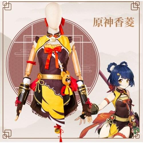 Hot Game Genshin Impact Xiang Ling Cosplay Costumes Anime Project Accessories Halloween Girl Tops Pants Gouba Bear Prop Set