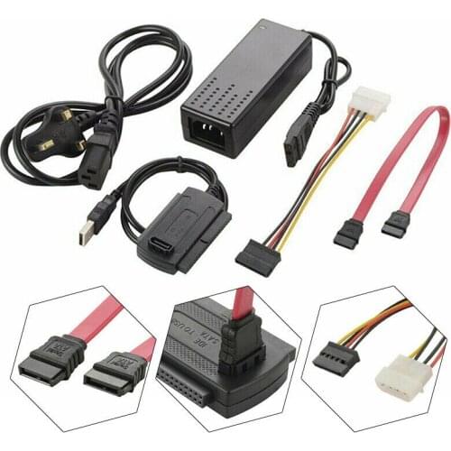For 2.5/3.5 Inch Laptop Desktop 1 Set AC Power Converter Cable USB 2.0 to SATA/IDE External Hard Drives Adapters UK Plug Pohiks