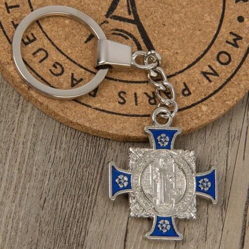 Classic four-sided Benedict cross key chain pendant gift, religious Jesus cross key chain gift Easter gift