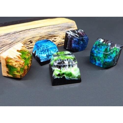 Handmade Backlight Resin Keycaps For Cherry Mx Switch Mechanical Keyboard OEM R4 Luminous Snow Mountain Jungle Wood Key Caps