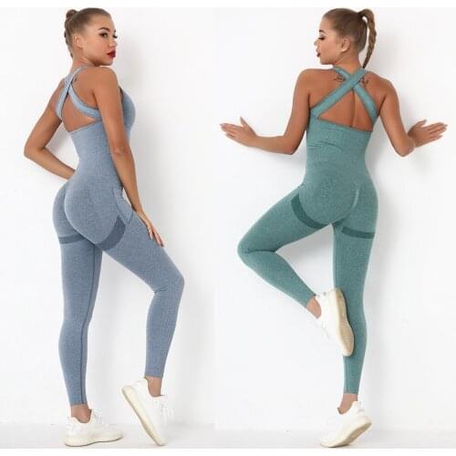 Backless Sexy Jumpsuit Sport Suit Seamless Sports Fitness Jumpsuit Sportswear Women Gym Running Athletic Set Mujer Jumpsuits