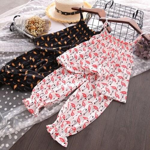 Girls Clothes Set Flamingo Printed Fashion Baby Girls Sunmmer Outfits Chiffon Crop Tops and Trousers Sets Children Clothing