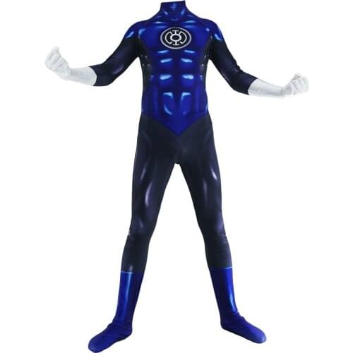 Blue Lantern Corps Cosplay Costume Superhero Zentai Suit Men Boys Male Halloween Bodysuit Adults Kids