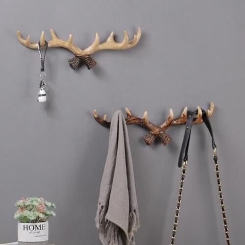 Creative Vintage Deer Horn Design wall Decor Mount Resin Hanging Key Hook Coat Hook Coat Rack Hanger Home Decoration Shelves