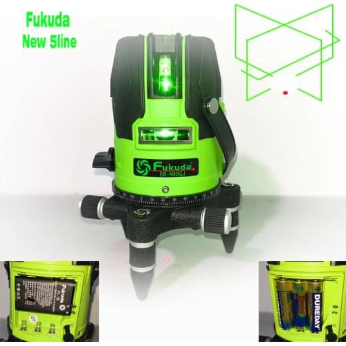 18 years new Fukuda green light 5 line laser level outdoor glare AA+ lithium battery touch key automatic level