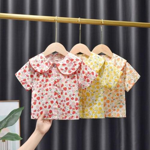 Summer Toddler Girls Blouses Shirts Cute Strawberry print Baby Girl Cotton Shirts Children Kids Short Sleeve Tops T-shirt Gifts