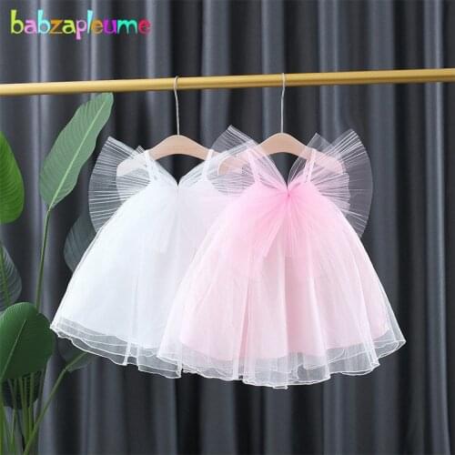 Babzapleume Summer Toddler Dresses Lace Mesh Cute Bow Sleeveless Pink Birthday Princess Dress For Baby Girls Clothes BC2050-1