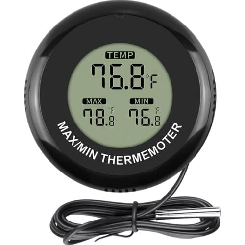 Max Min Record Round Thermometer ℃/℉ with Sucker& Magnetic & Temperature NTC Sensor for Reptile Box Aquarium Fish Tank