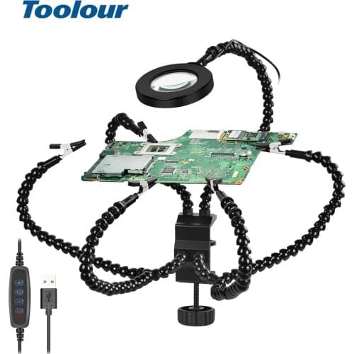Toolour Multi Soldering Station Helping Third Hand Stand with 8PCS Flexible Arms Desk clamp Holder For PCB Welding Repair Tool