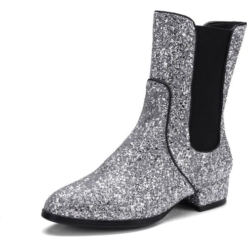 Fashion sequined shoes autumn/winter 2018 low heel boots in size 32-48 size code 181117