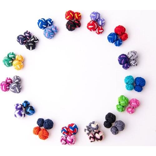 Fashion 30 Colors Big Silk Knots Cufflinks Handmade Double Rope Ball Elastic Cuff Jewelry Sewing Button Business Party Gift
