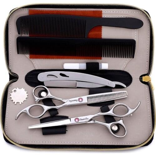 6.0'' Hair Scissors Set Thinning & Cutting Scissors Barber 440C Shave Razor Haircut Shears Salon Hairdressing Hair Professional