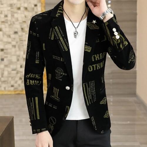 2021 Fashion New Mens Casual Boutique Business Letter Printing Slim College Style Suit Blazers Jacket Coat
