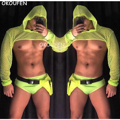 New bar clothing night show dance clothes nightclub stage ds men and women sexy fluorescent mesh transparent performance clothin