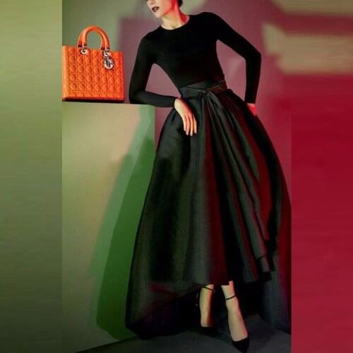 Autumn Winter Black Asymmetrical Skirt Custom Made Floor Length Long Maxi Skirt Elegant High Low Skirts Women