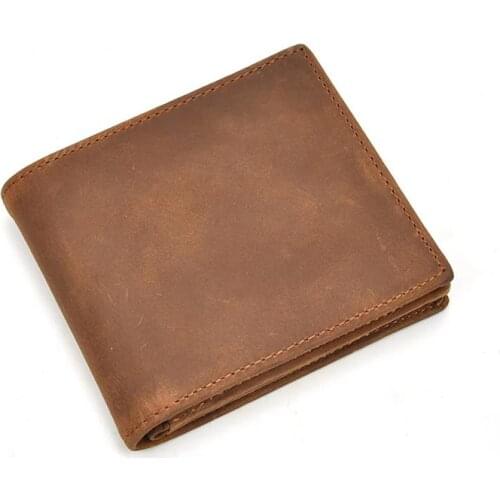 Man Pocket Photo Wallet Portable for Jeans Crazy Horse Genuine Leather Mens Wallets Old Fashioned Small Male