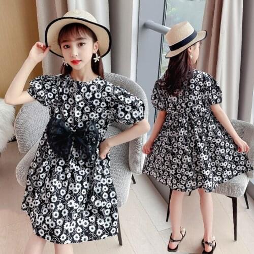 Girls Dresses New Style Summer Fashion Short Sleeve Cotton Floral Dress Cartoon Kids Clothing Princess Cute Dress 3-13 Years