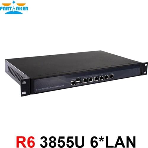 Partaker R6 Intel Celeron Processor 3855U 1.6GHz 1U Rack Ears Case Hardware Firewall with 6* Intel 82583V Gigabit Ethernet