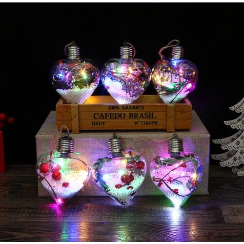 Transparent LED Luminous Night Light Ball Hanging Pendant Christmas Tree Ornaments Heart-shaped Bonsai Bulb Home Decoration