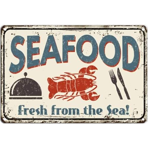 Seafood Fresh from The Sea Retro Metal Tin Sign Plaque Poster Wall Decor Art Shabby Chic Gift
