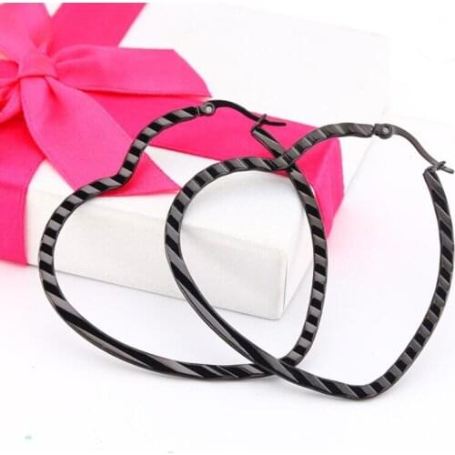 40mm Heart Wave Point Texture Brief Titanium Stainless Steel Colors Plated Men Earring Hoop Earrings For Women Classic Jewelry