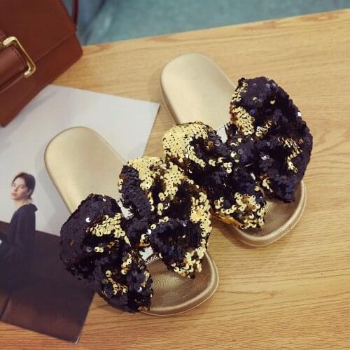 New slippers women bling bling big bow knot open toe slides femme gold/silver fashion flip flops soft bottom anti-skid slippers