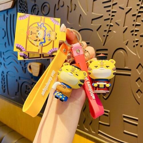 Cute Tiger Keychain Cartoon Bag Pendant Resin Tiger Doll Keyring Car Funny Key Chains For Women Men Trinket Jewelry Gift