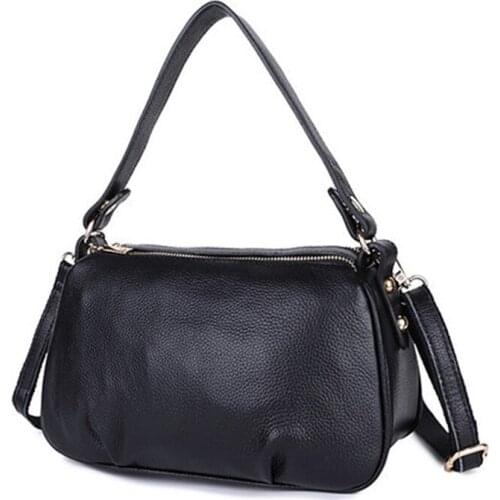 2020 Double zipper purse ladies pouch handbag Genuine leather shoulder bag head layer cowhide ladies Messenger bag Crossbody bag