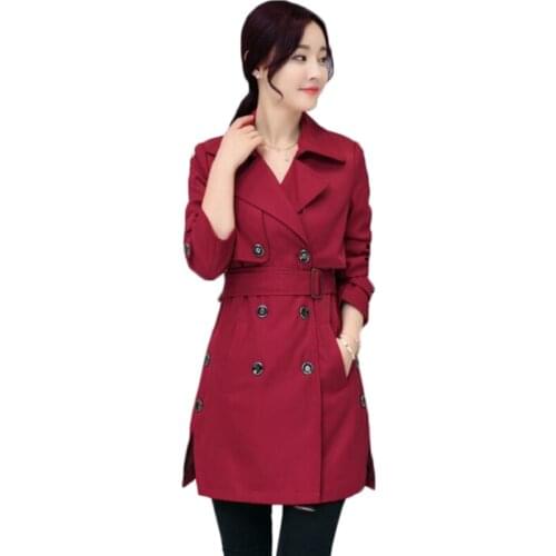 2019 New Fashion Double Breasted Mid-long Trench Coat Women Khaki Slim Windbreaker Female Spring Autumn Clothes Casual Tops A801