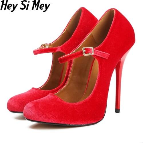 Heysimey Women Shoes Pumps 2021 Spring and Autumn New Flock Thin Heels Round Toe High Heels13cm Shallow Mouth Female Party Shoes