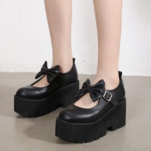 Lolita shoes platform Black High Heels Shoes Women Pumps Fashion Patent Leather Platform Shoes Woman Round Toe Mary Jane Shoes