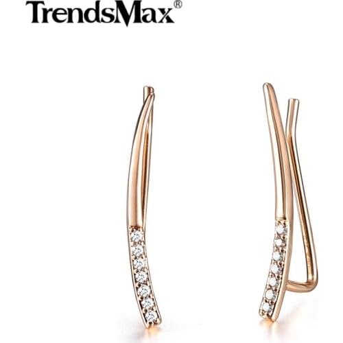 Trendmax Fashion New 585 Rose Gold Stick Earrings for Women Girls Cubic Zircon Light Crystal Click Drop Unusual Earring GE272